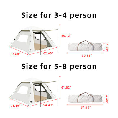 Large Square 8 Person Camping Tent 190T Polyester Automatic Family Tent 4.5kg
