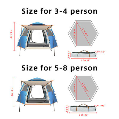 Outdoor Hexagon Camping Tent Automatic Pop Up Tents  Blue Large Tents