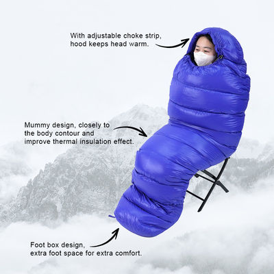 Cold Weather Down Mummy Sleeping Bag Waterproof Blue Childrens Sleeping Bags 20D Nylon