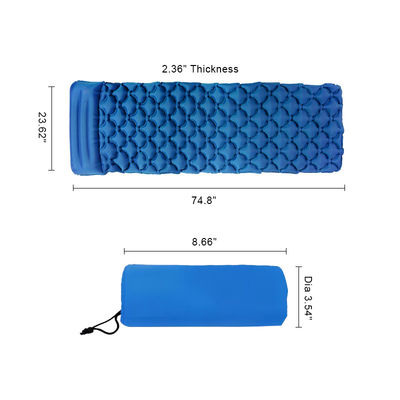 2.36" Thick Inflatable Camping Mat Green Outdoor Sleeping Mattress With Attached Pillow