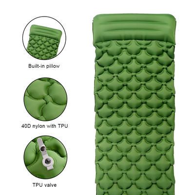2.36" Thick Inflatable Camping Mat Green Outdoor Sleeping Mattress With Attached Pillow