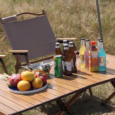 Outdoor Aluminum Portable Camping Table Lightweight Picnic Table With Egg Roll Table Top