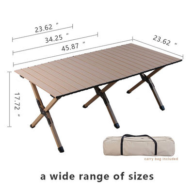 Lightweight Roll Up Folding Camping Coffee Table 6.70kg Wood Grain Color Metal Folding Table