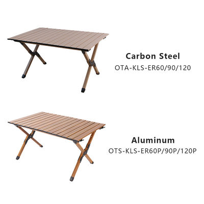 Lightweight Roll Up Folding Camping Coffee Table 6.70kg Wood Grain Color Metal Folding Table
