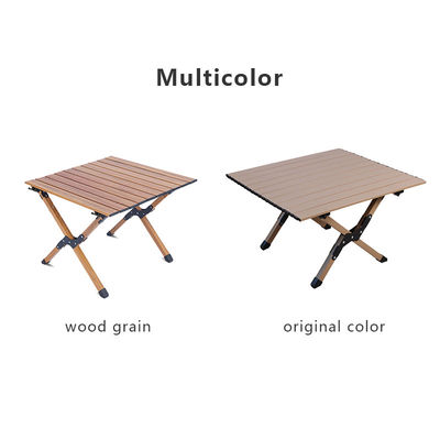 Lightweight Roll Up Folding Camping Coffee Table 6.70kg Wood Grain Color Metal Folding Table