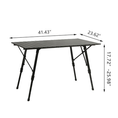 Black Small Foldable Camping Table With Adjustable Legs Lightweight Portable Aluminum Picnic Table