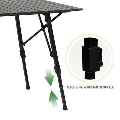 Black Small Foldable Camping Table With Adjustable Legs Lightweight Portable Aluminum Picnic Table