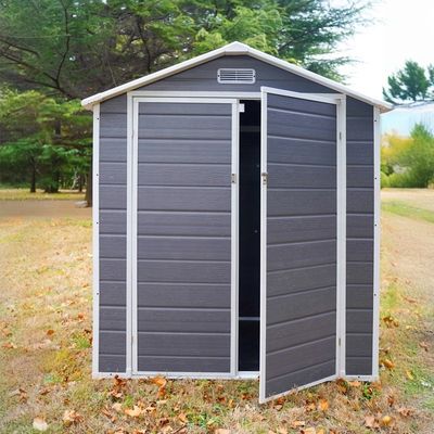 Tahan Cuaca Plastis Taman Gudang 6X4Ft Double Swing Door Outdoor Storage Shed